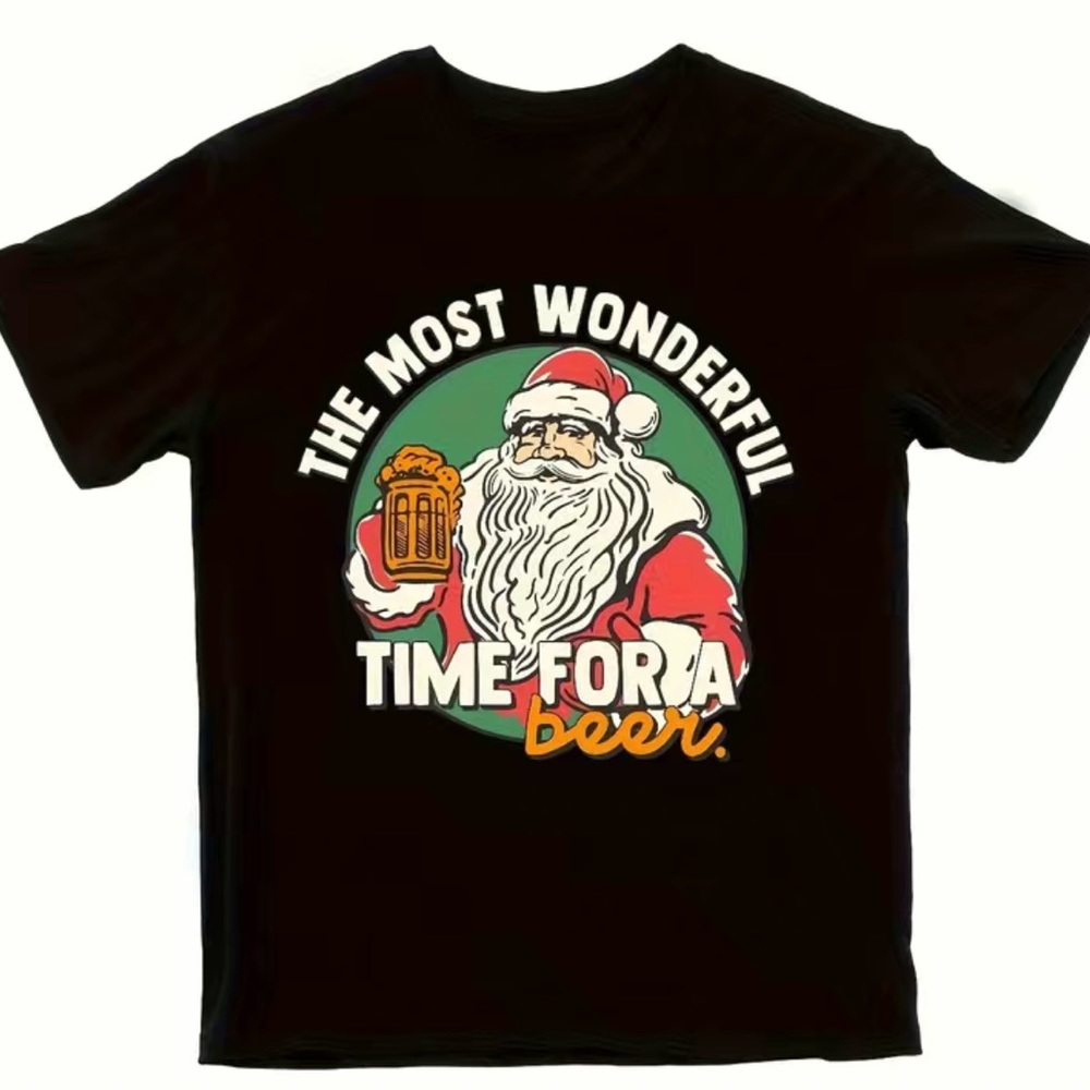 NWT “ The Most Wonderful Time For A Beer” Black Men”s 100% Cotton Christmas Tee